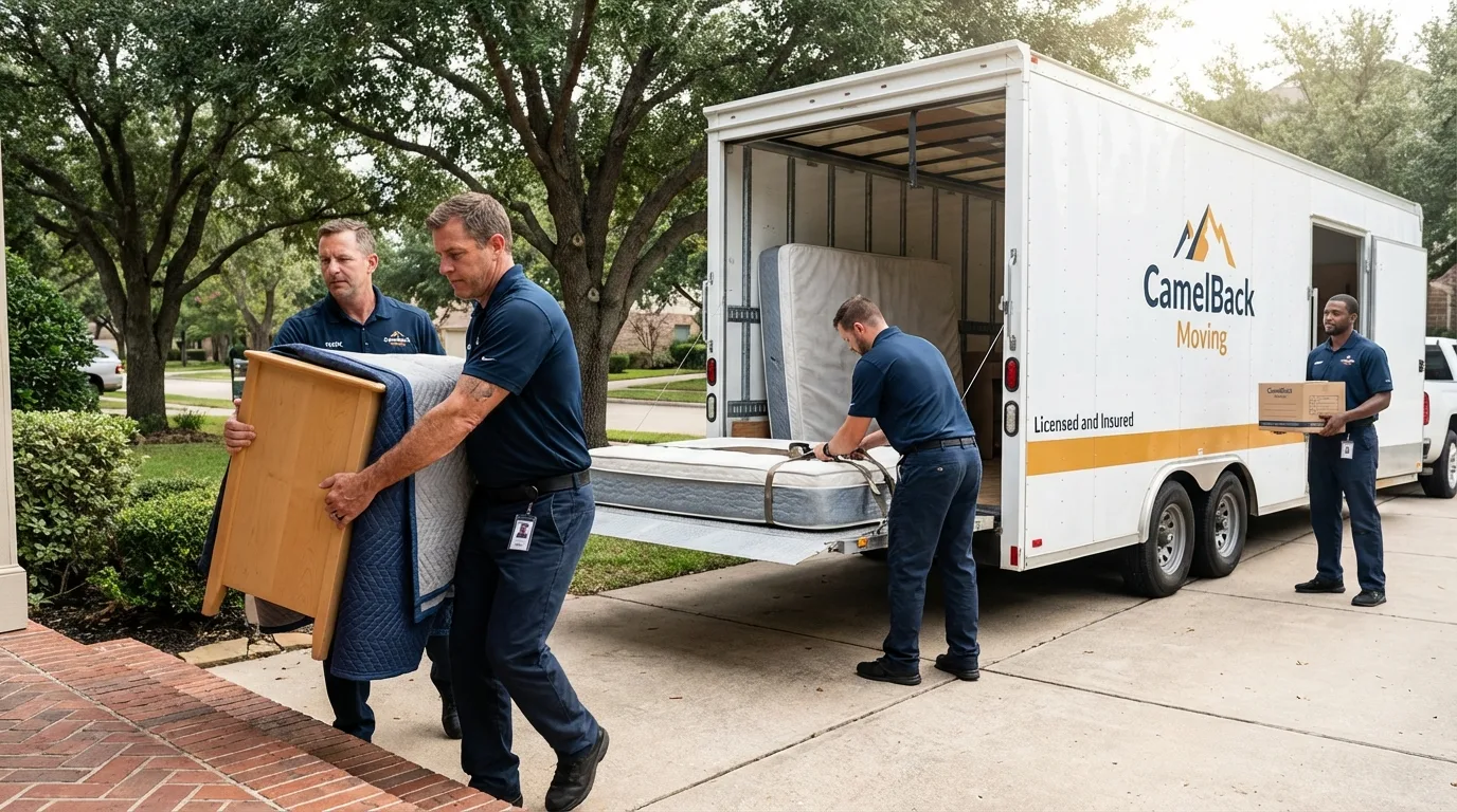 Crew loading residential truck for cross-state move from Forest Ranch, CA