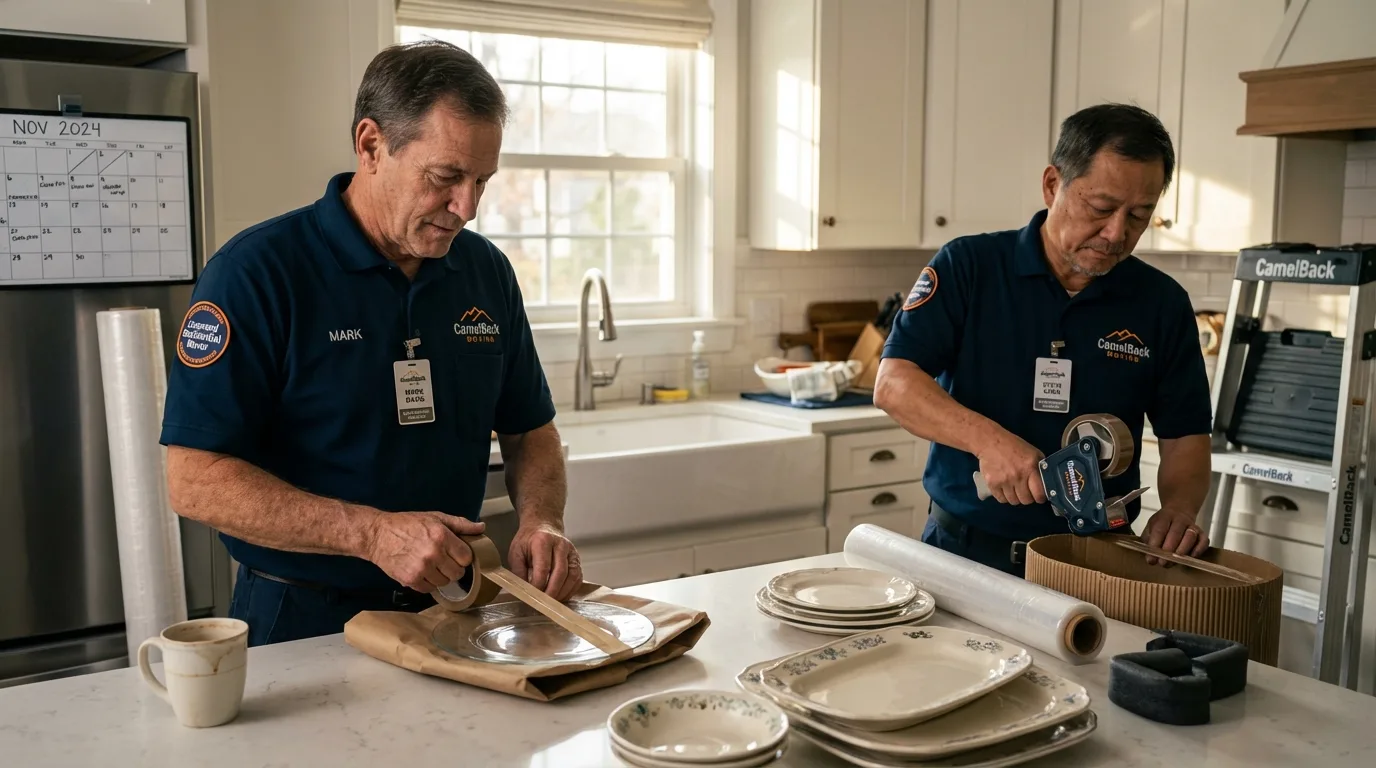 Professional crew packing kitchen dishware in Forest Ranch, CA